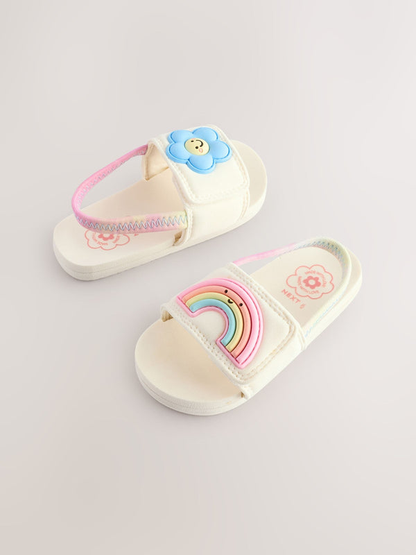 White Neutral Character Elastic Back Sliders