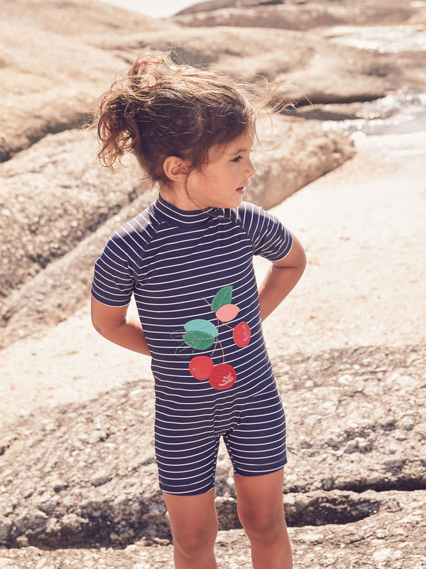 Navy Cherry Zip Back Sunsafe Swimsuit (3mths-7yrs)