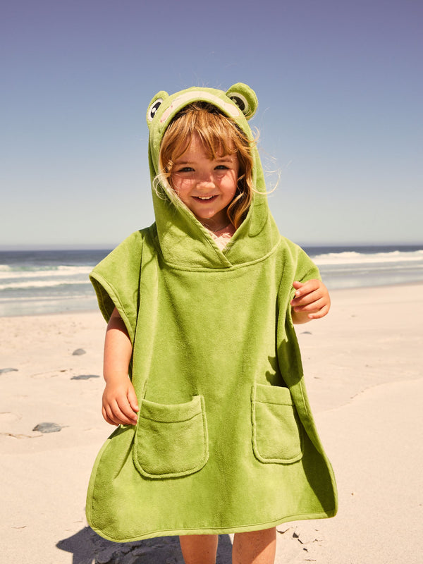 Green Frog Towelling 100% Cotton Poncho (9mths-10yrs)