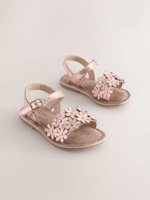 Pink/Tan Leather Flower Sandals