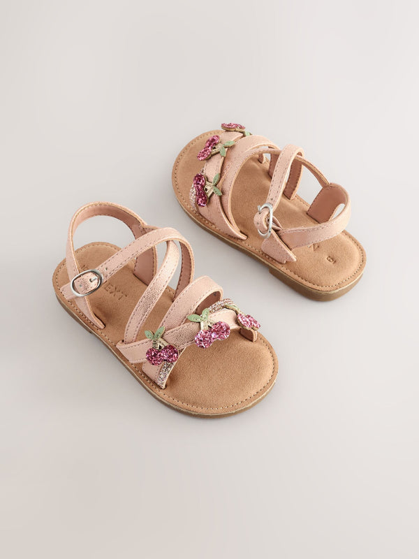Rose Gold Cherry Multi Strap Sandals