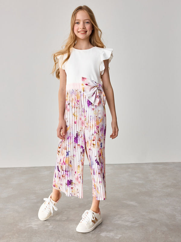 Baker by Ted Baker Pleated Bow Waist Frill Shoulder Jumpsuit
