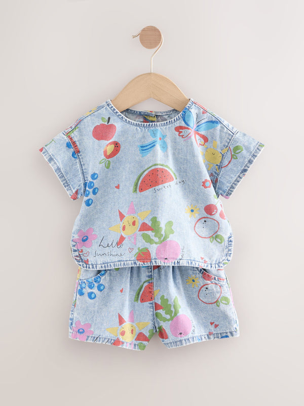 Denim 100% Cotton Top and Shorts Set (3mths-7yrs)