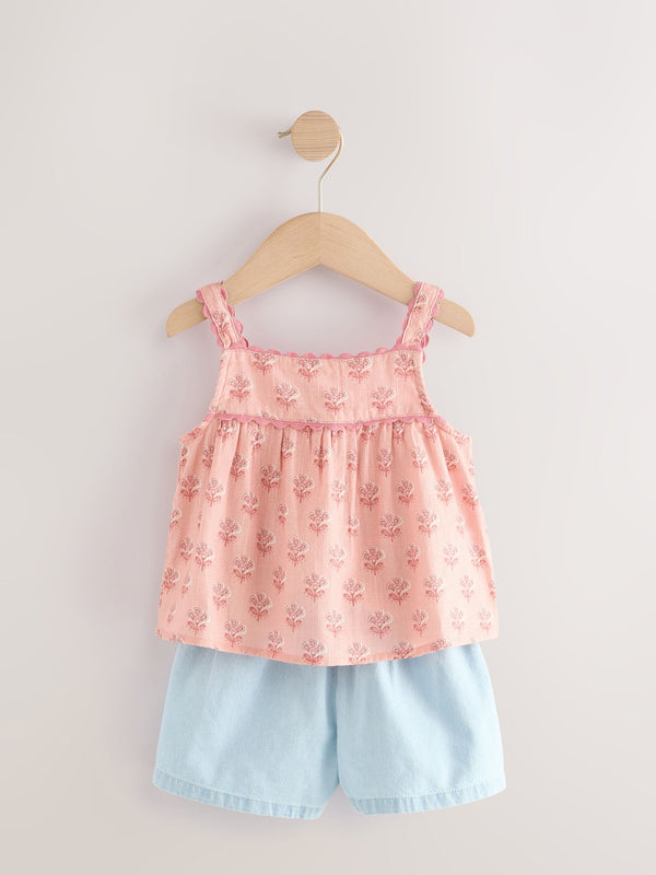 Pink Print Top And Shorts Set (3mths-7yrs)