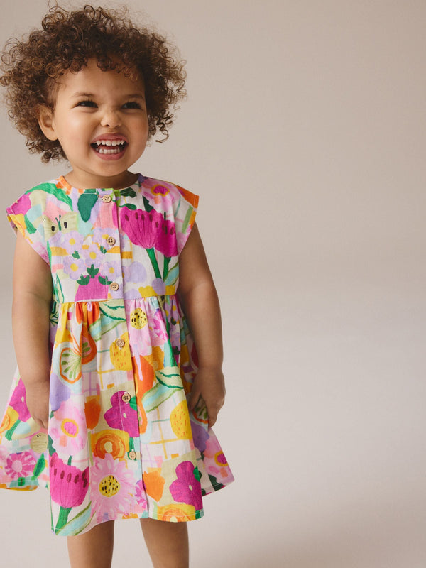 Multi Floral Button Through Summer Dress (3mths-10yrs)