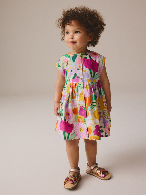 Multi Floral Button Through Summer Dress (3mths-10yrs)