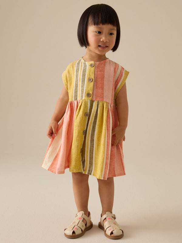 Rust/Pink Stripe Button Through Summer Dress (3mths-10yrs)