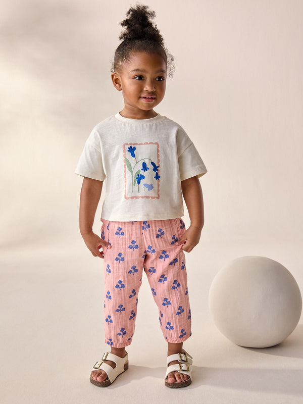 Pink Floral 100% Cotton T-Shirt and Trousers Set (3mths-7yrs)