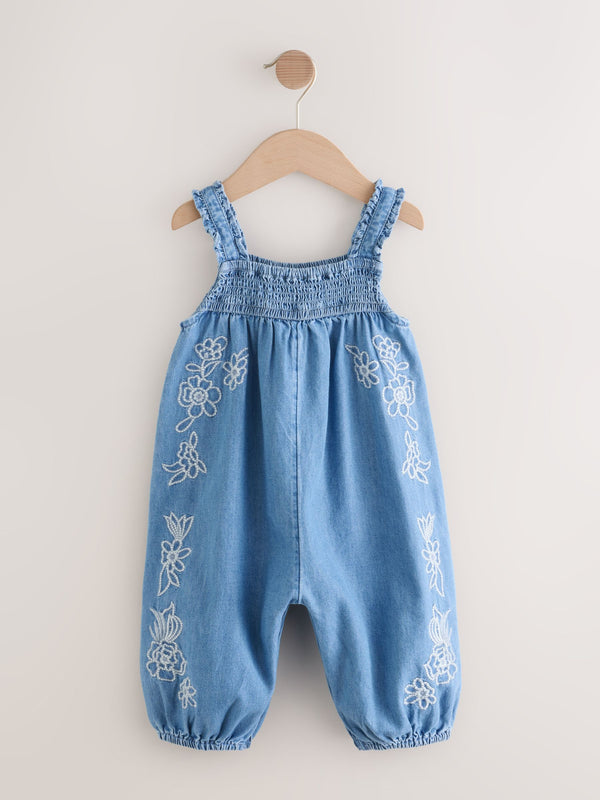 Denim Embroidered 100% Cotton Playsuit (3mths-7yrs)