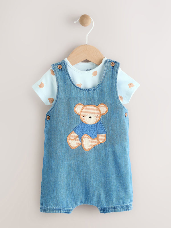 Blue Bear Baby Woven Dungaree and Bodysuit Set (0mths-2yrs)