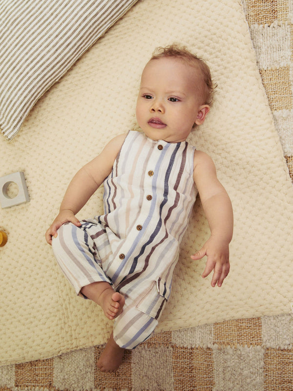 Blue/White Stripe Woven Baby Romper (0mths-2yrs)