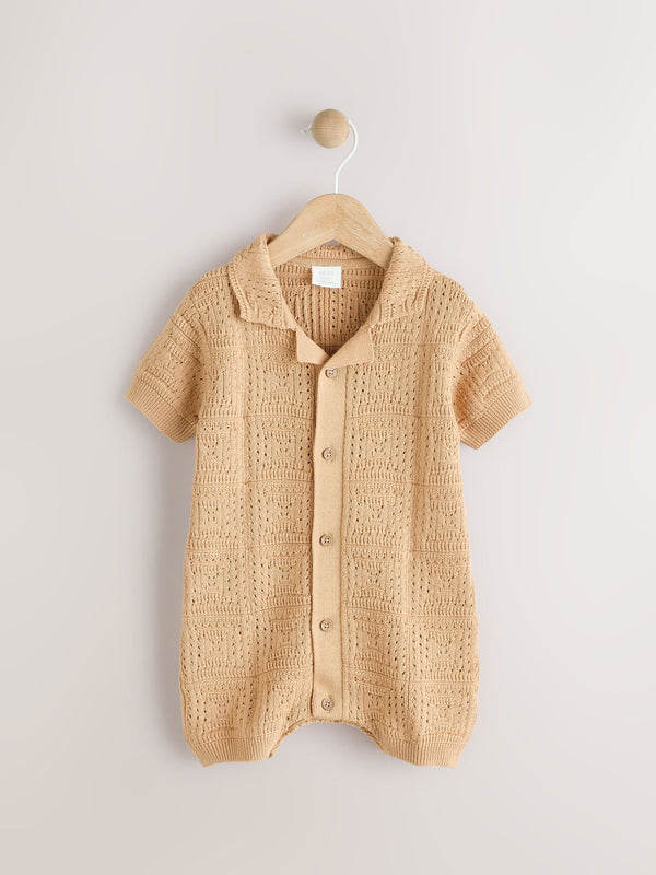 Neutral Crochet 100% Cotton Knitted Baby Romper (0mths-2yrs)