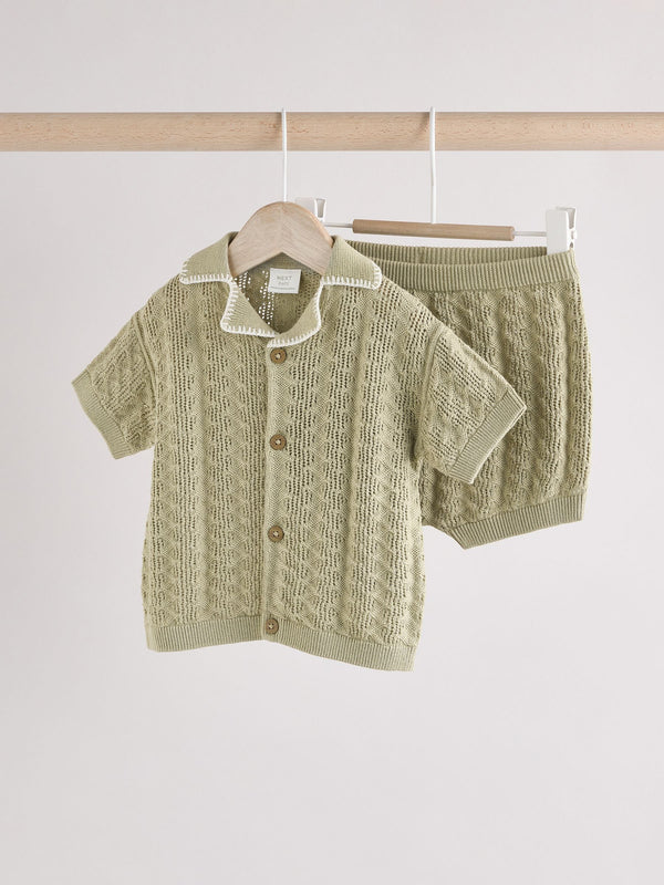 Sage Green Knitted Top and Short Baby Set (0mths-2yrs)