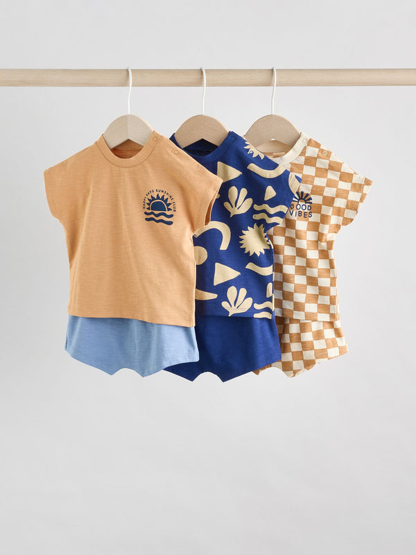 Navy/Rust Checkerboard Baby Tops and Shorts Set 6 Piece