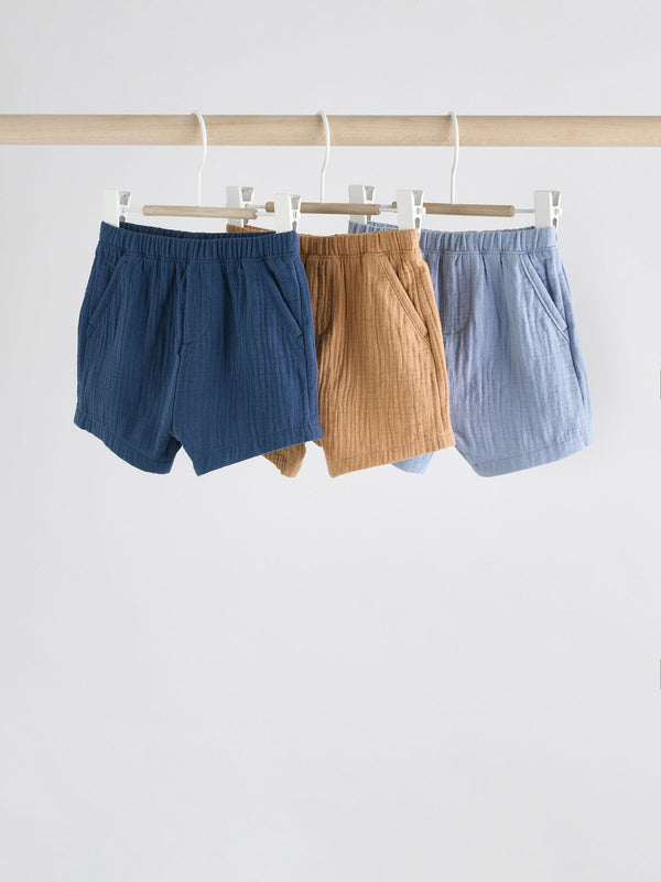 Blue/Brown Jersey 100% Cotton Baby Shorts 3 Pack
