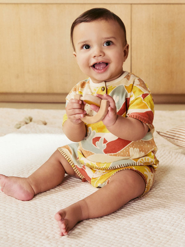 Rust Sun Print Baby Top and Shorts Set