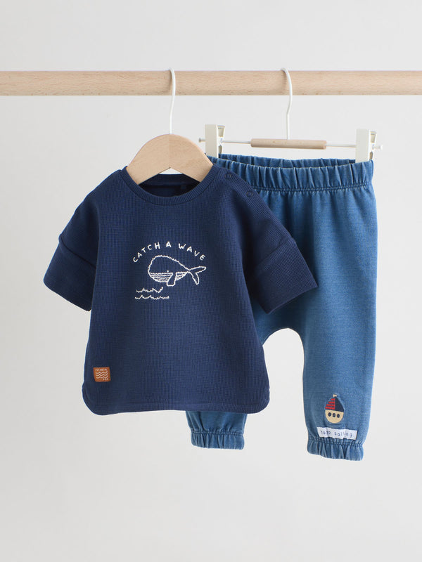 Navy Whale Top and Trousers Baby 2 Piece Set