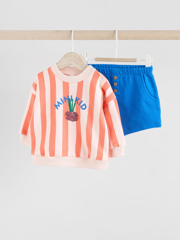 Bright Veg Print Baby Sweatshirt and Shorts Set