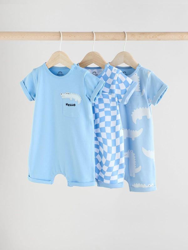 Blue/White Baby Rompers 3 Pack