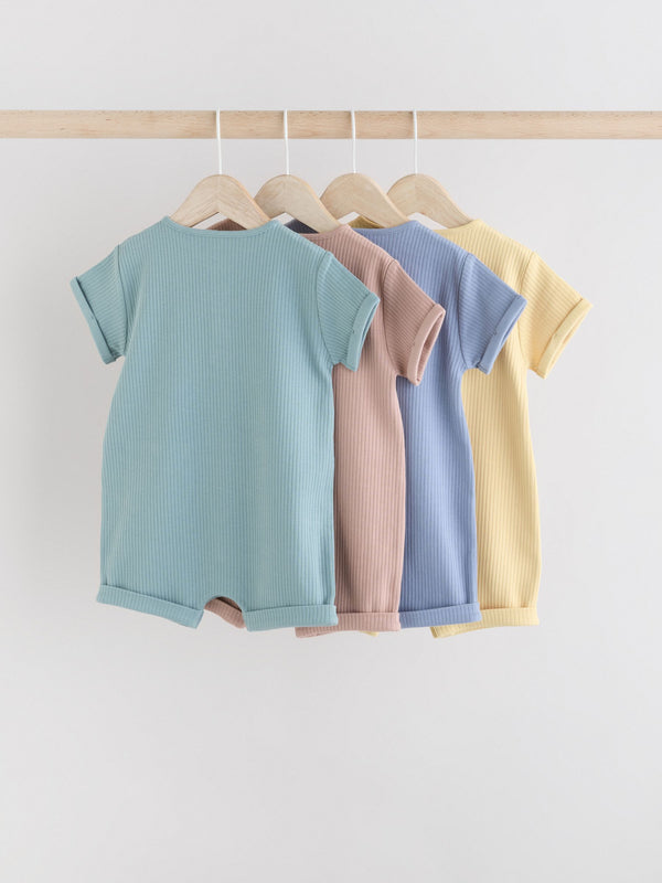 Minerals Plain Grandad Button Neck 4 Pack Baby Rompers