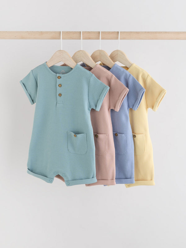 Minerals Plain Grandad Button Neck 4 Pack Baby Rompers