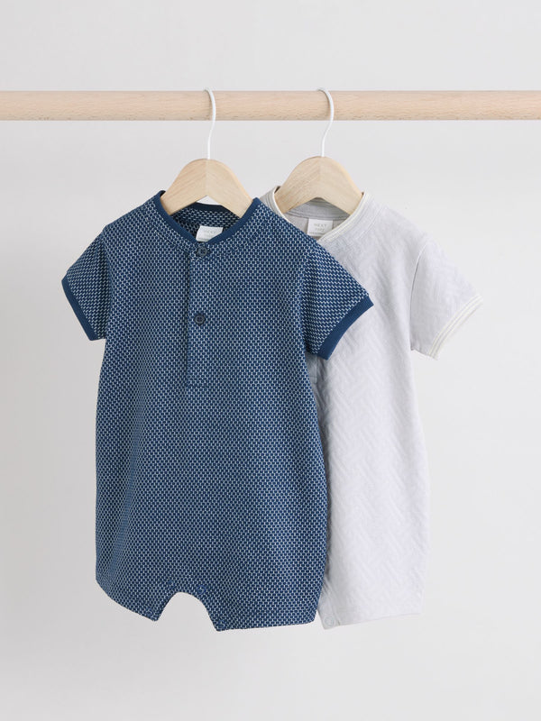 Navy/Grey Textured Baby Rompers 2 Pack