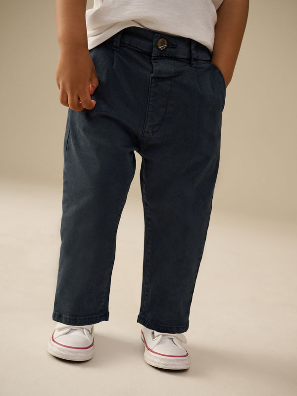 Navy Pleat Front Stretch Chino Trousers (3mths-7yrs)