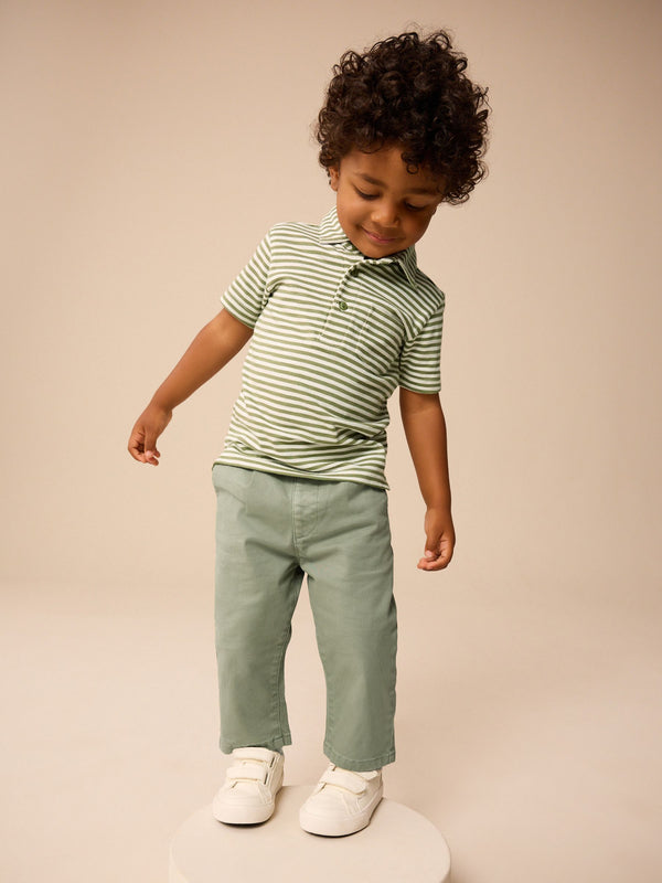Sage Green Pleat Front Stretch Chino Trousers (3mths-7yrs)