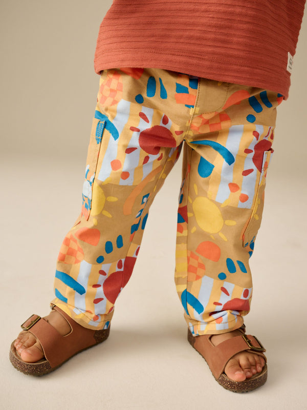 Tan Printed Side Pocket Pull On Trousers (3mths-7yrs)