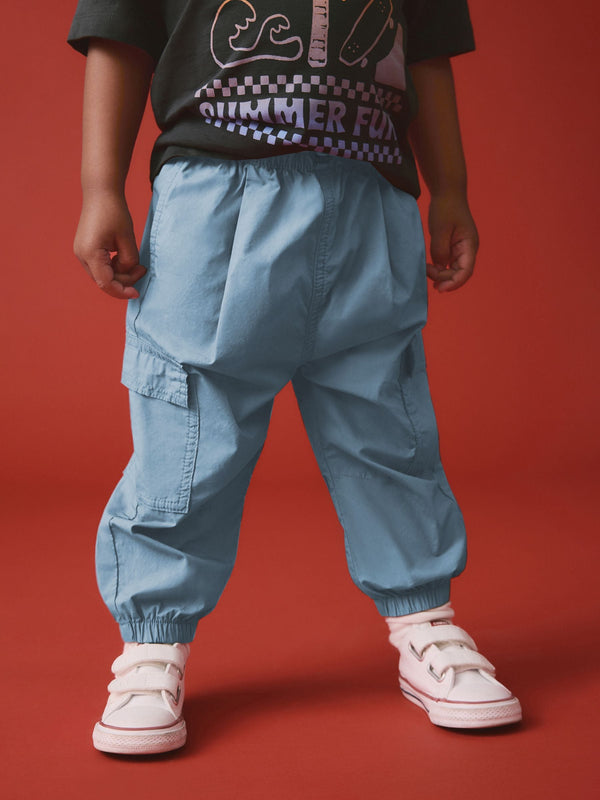 Mid Blue 100% Cotton Baggy Cargo Trousers with Toggle Waist (3mths-7yrs)