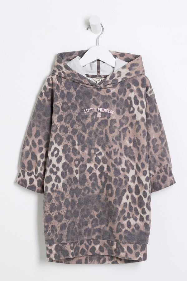 River Island Girls Long Sleeve Hooded Leopard Dress