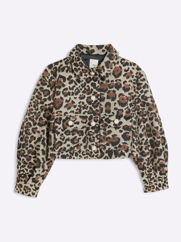 River Island Brown Girls Leopard Jacket