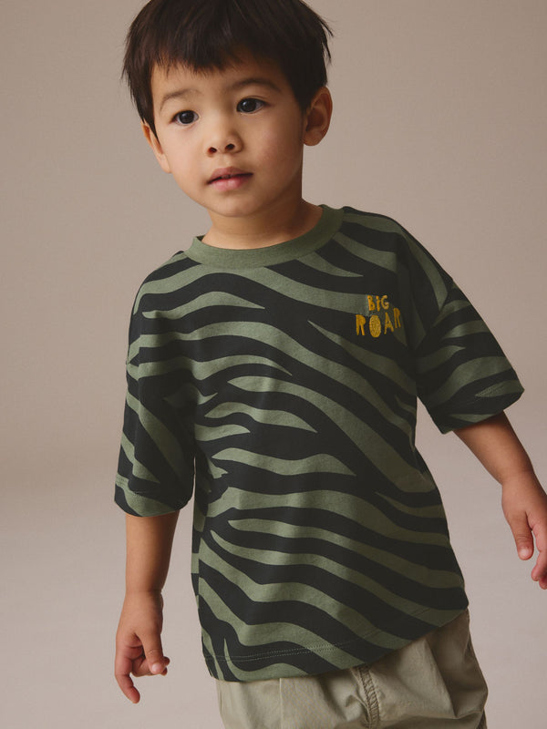 Khaki Green Animal Print Short Sleeve All-Over Print T-Shirt (3mths-7yrs)