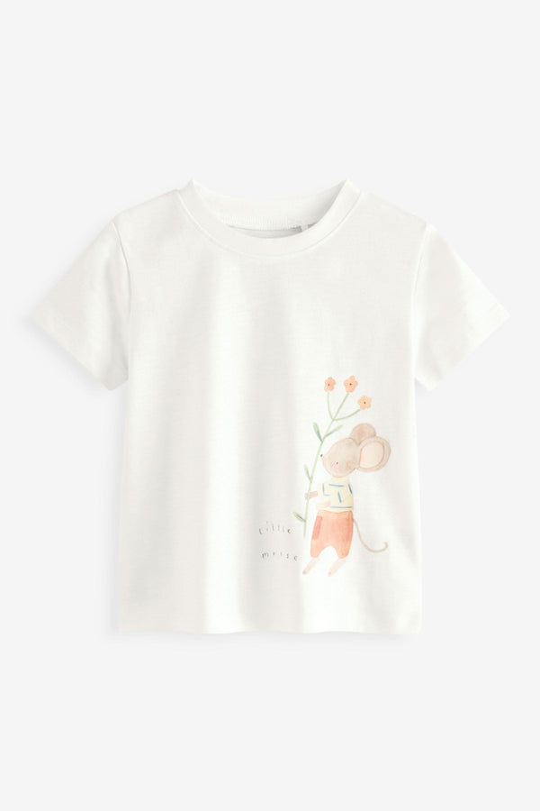 White Pretty mouse 100% Cotton Short Sleeve T-Shirt (3mths-7yrs)