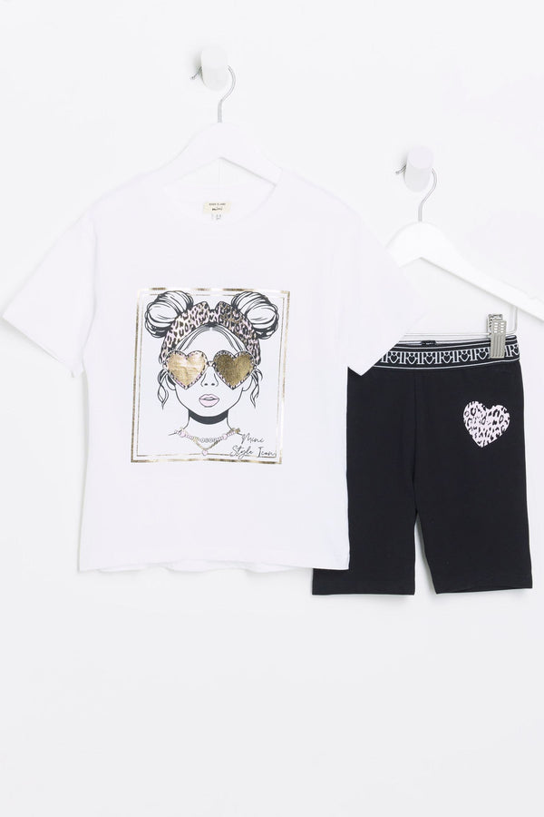 River Island Girls Short Sleeve Leopard T-Shirt Set