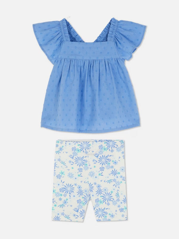 Primark blue floral shorts set