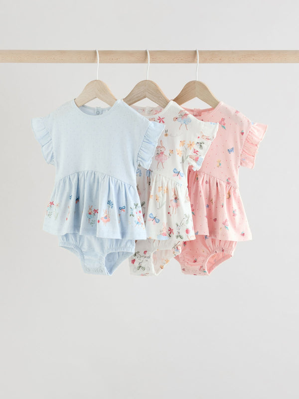 Pink Baby 100% Cotton Fairy Rompers 3 Pack