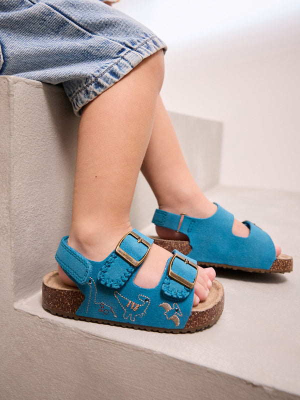 Blue Dinosaur Standard Fit (F) Double Buckle Cushioned Footbed Sandals