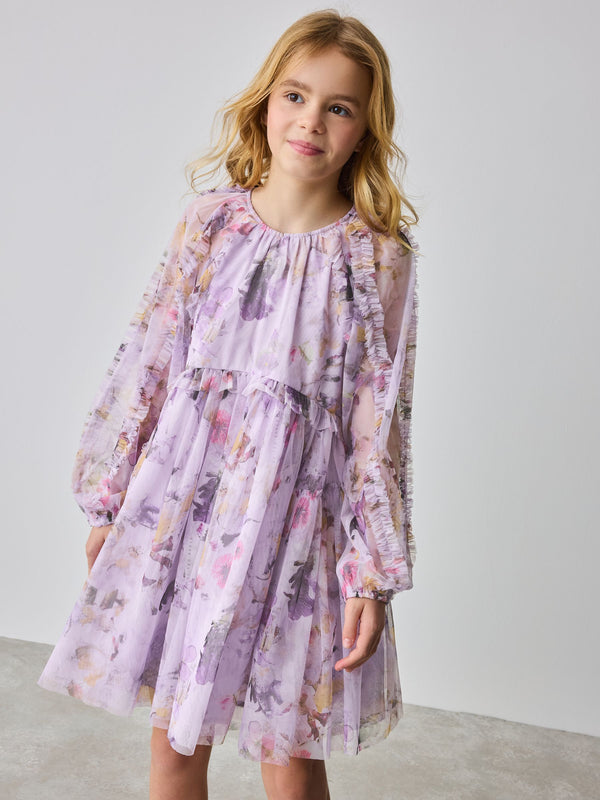 Baker by Ted Baker Purple Long Sleeve Mesh Floral Dress