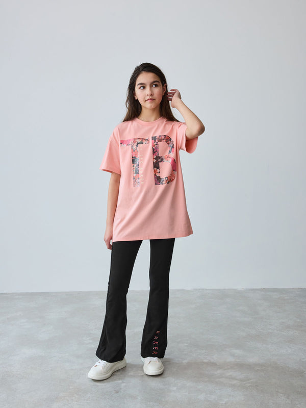 Baker by Ted Baker Pink Printed Branded T-Shirt and Flare Set