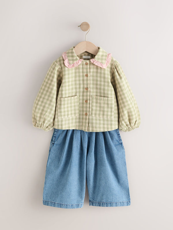 Green Gingham Shirt & Denim Trousers Set (3mths-7yrs)