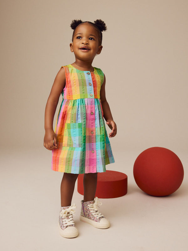 Rainbow Check Sleeveless Pocket Summer Dress (3mths-8yrs)