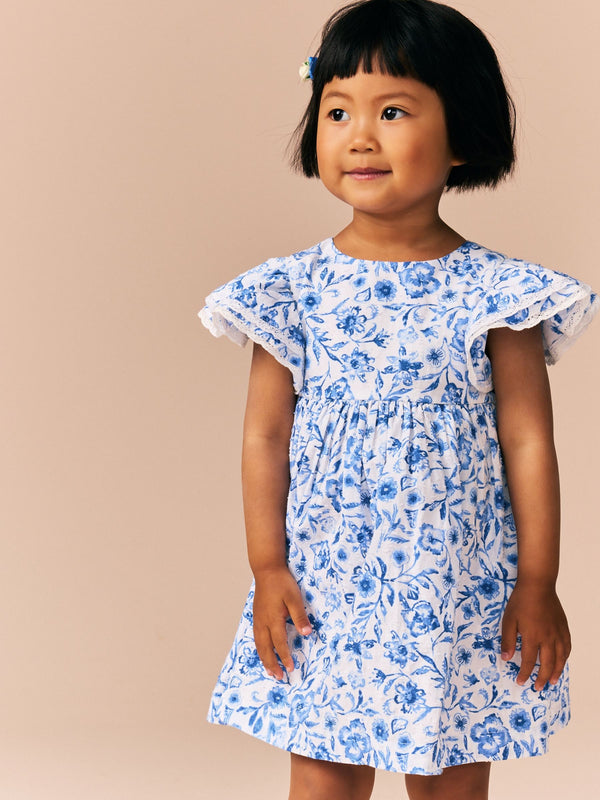 Blue Floral Angel Sleeve Dress (3mths-8yrs)