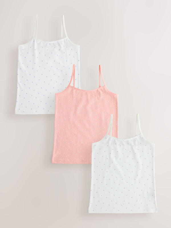 White/Pink Ditsy Printed Strappy Cami Vests 3 Pack (1.5-16yrs)