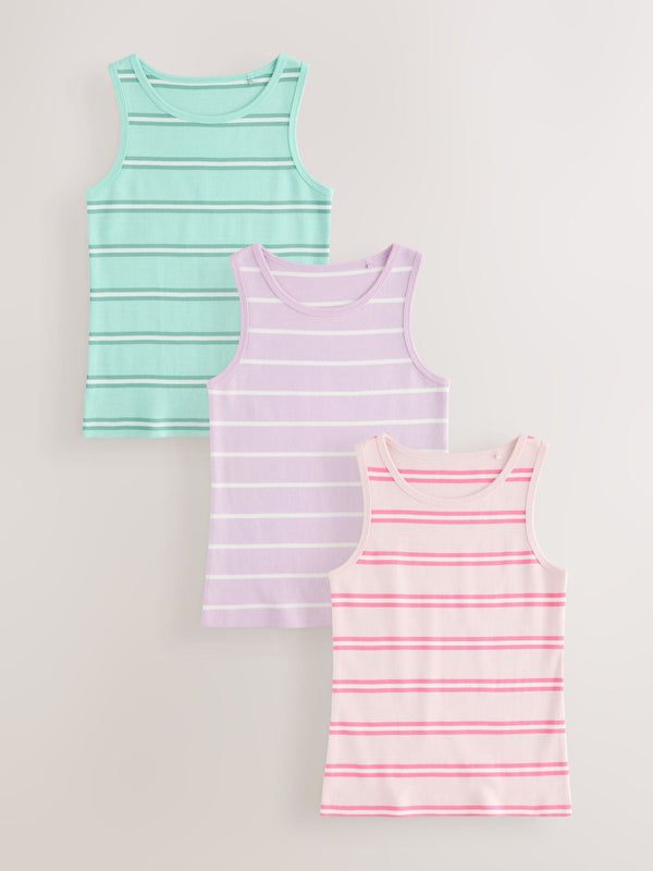 Pink/Blue 100% Cotton Striped Vests 3 Pack (1.5-16yrs)
