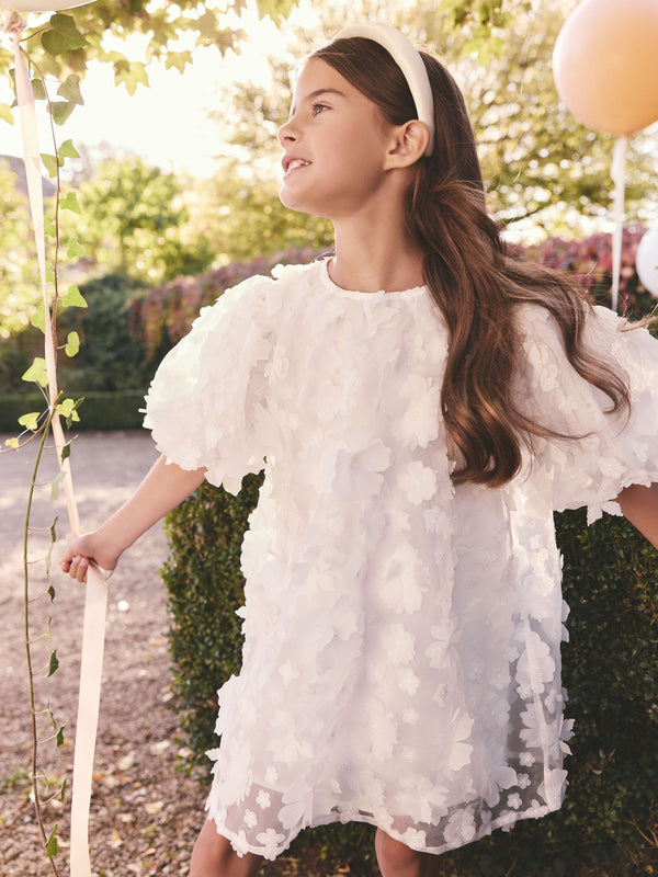 White 3D Floral Occasion Dress (3-16yrs)