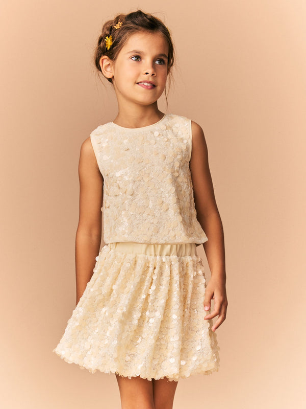 Ecru Sequin Top and Skirt Co-Ord Set (3-16yrs)