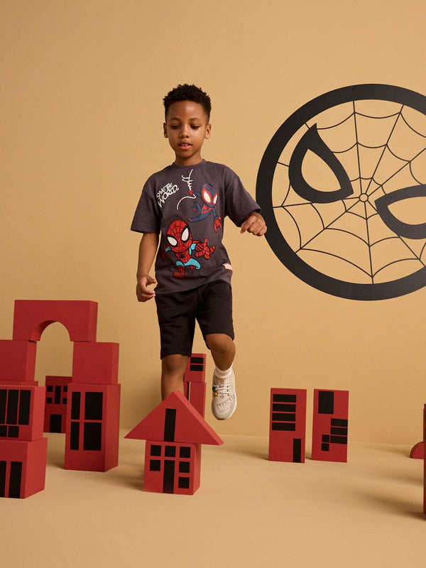 Charcoal Grey Spider-Man Short Sleeve 100% Cotton T-Shirt (3mths-8yrs)