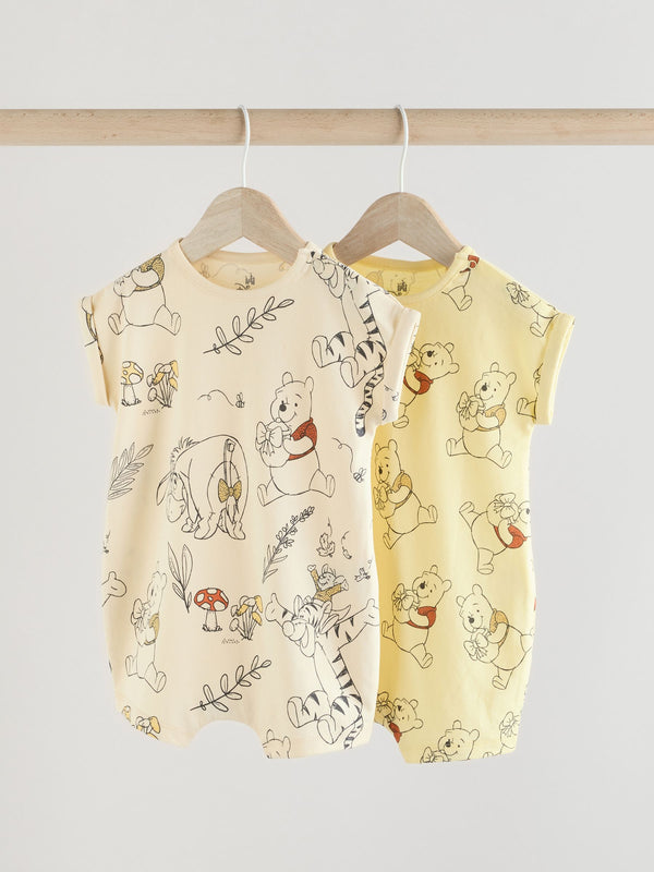 Yellow/White 2 Pack Printed Winnie The Pooh Baby Rompers (0mths-3yrs)