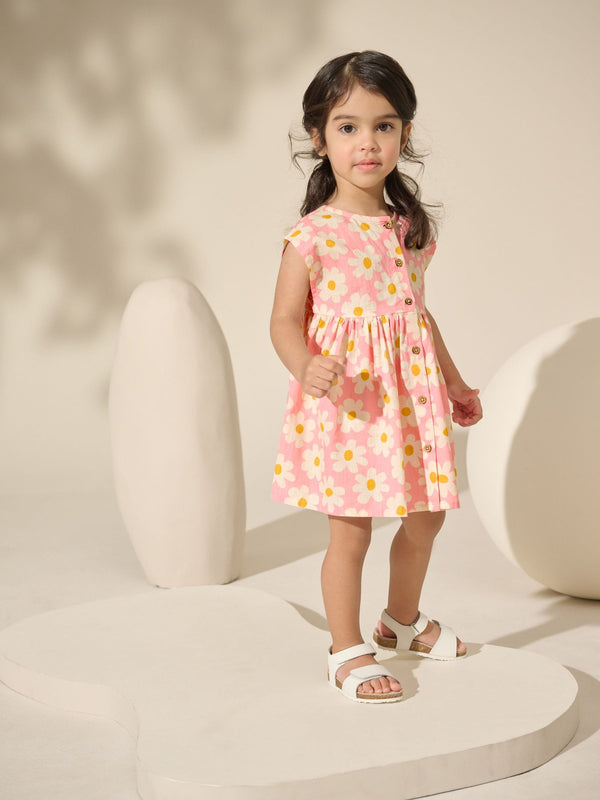 Pink Flower Button Through Summer Dress (3mths-10yrs)